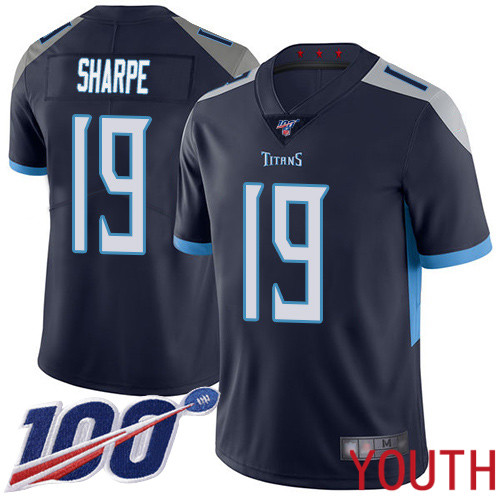 Tennessee Titans Limited Navy Blue Youth Tajae Sharpe Home Jersey NFL Football #19 100th Season Vapor Untouchable->youth nfl jersey->Youth Jersey